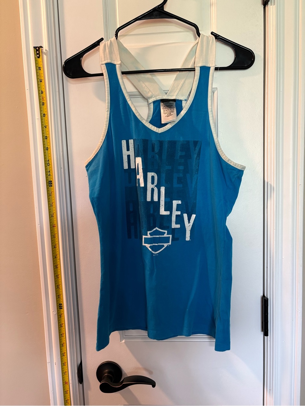 Harley-Davidson Blue and White Racerback Tank Top